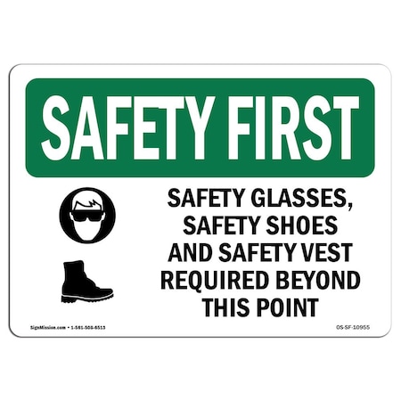 Signmission OSHA Sign, Glasses Shoes W/ Symbol, 14in X 10in Rigid Plastic, 14" W, 10" H, Landscape OS-SF-P-1014-L-10955